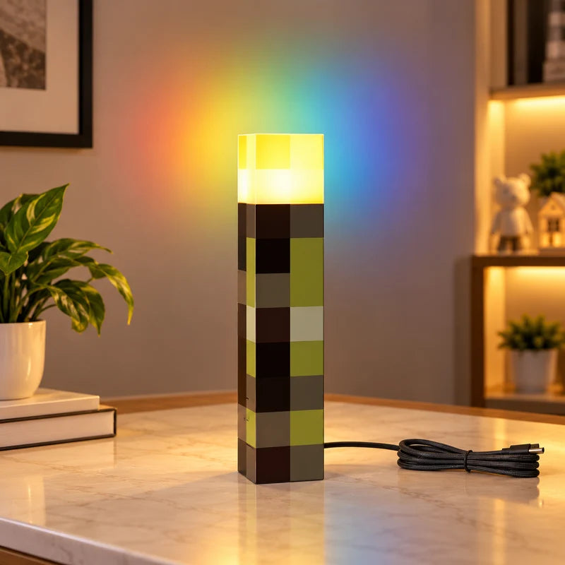 Minecraft Creeper LED Night Lamp | USB Rechargeable Pixel Light | Gaming Room Decor Lamp