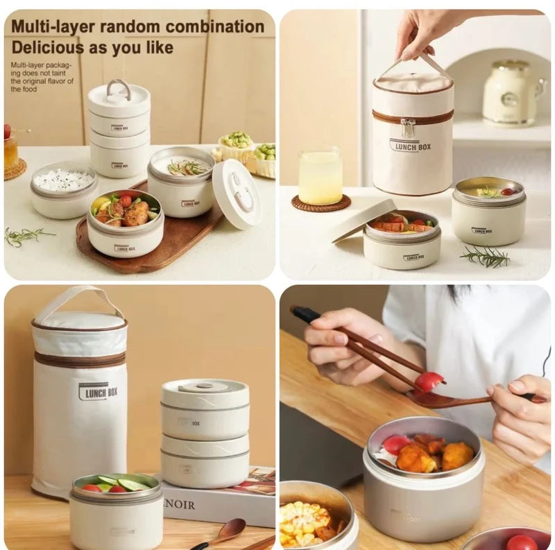 Japanese Style Insulated Lunch Box, Portable Office Lunch Box, Stainless Steel Lunch Box With Bag