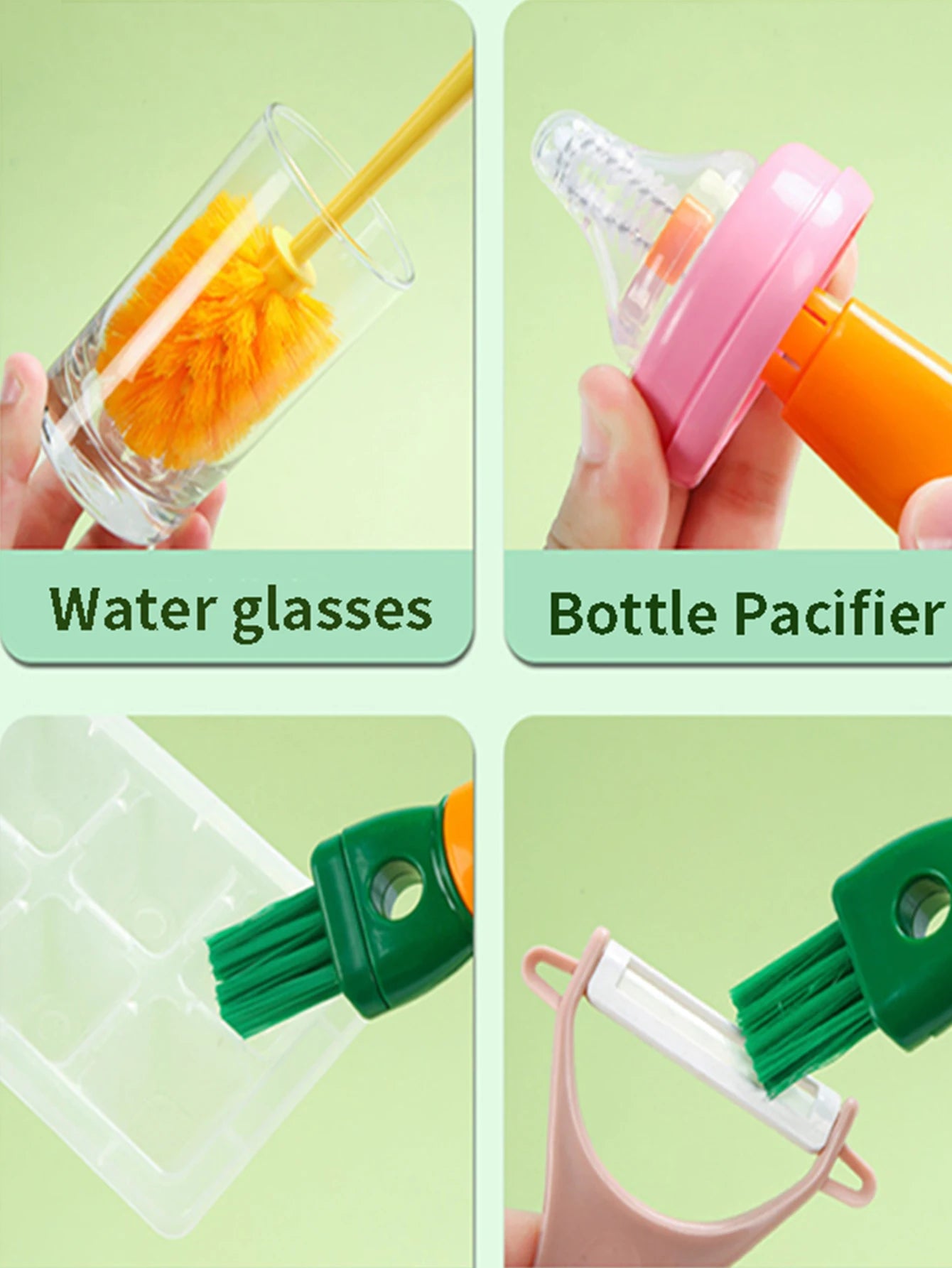 Multi-functional long handle thermos cup bottle pacifier clean brush