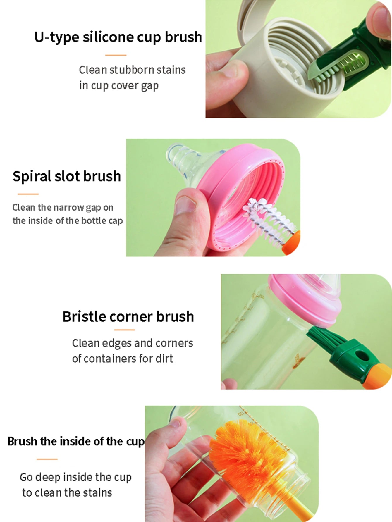 Multi-functional long handle thermos cup bottle pacifier clean brush