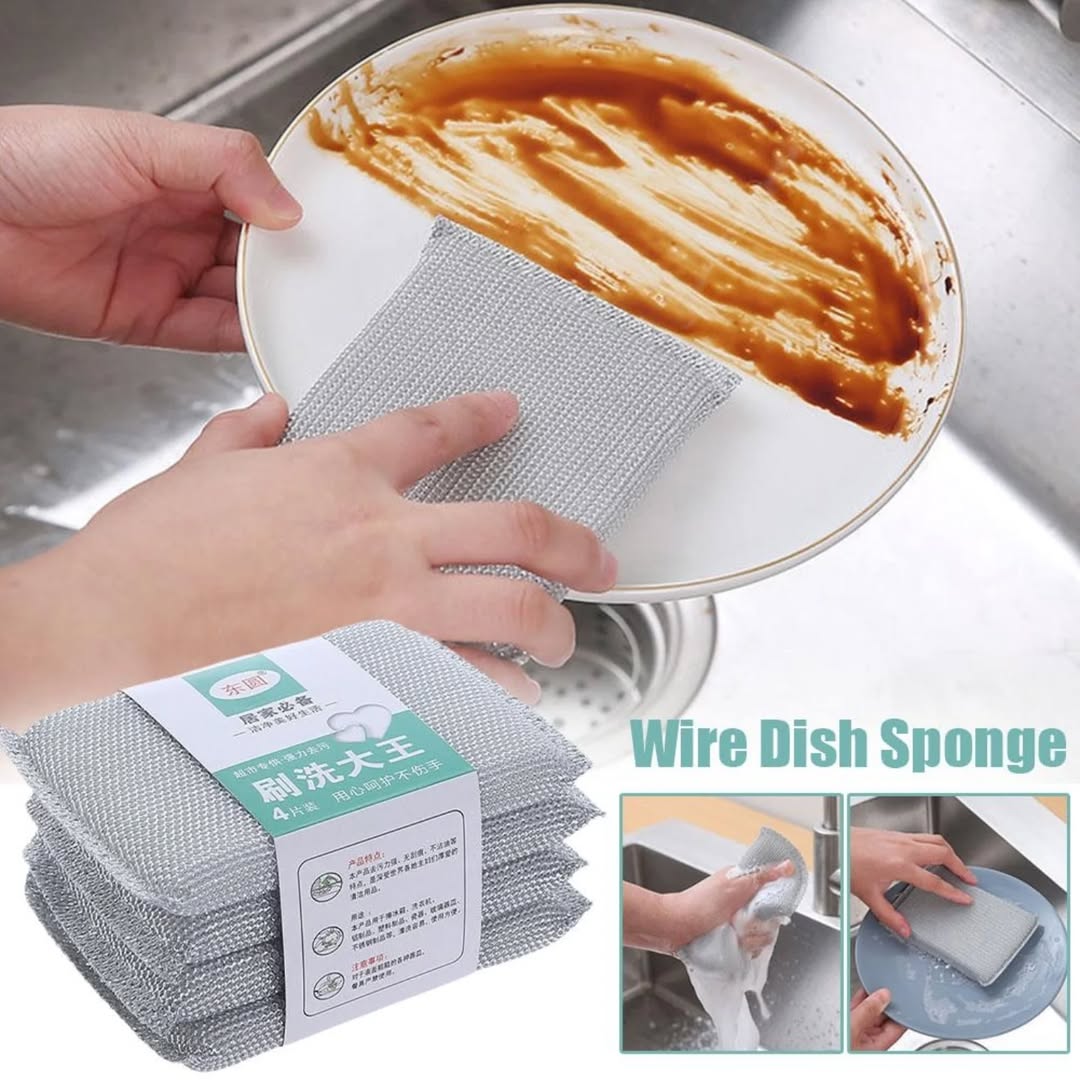 Double sided steel wire dishwashing sponge ( 4 pcs )
