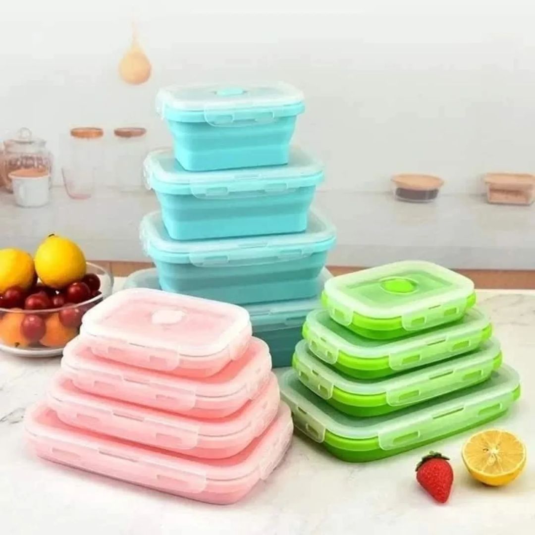 Silicon air sealed collapsible food container 4pcs
