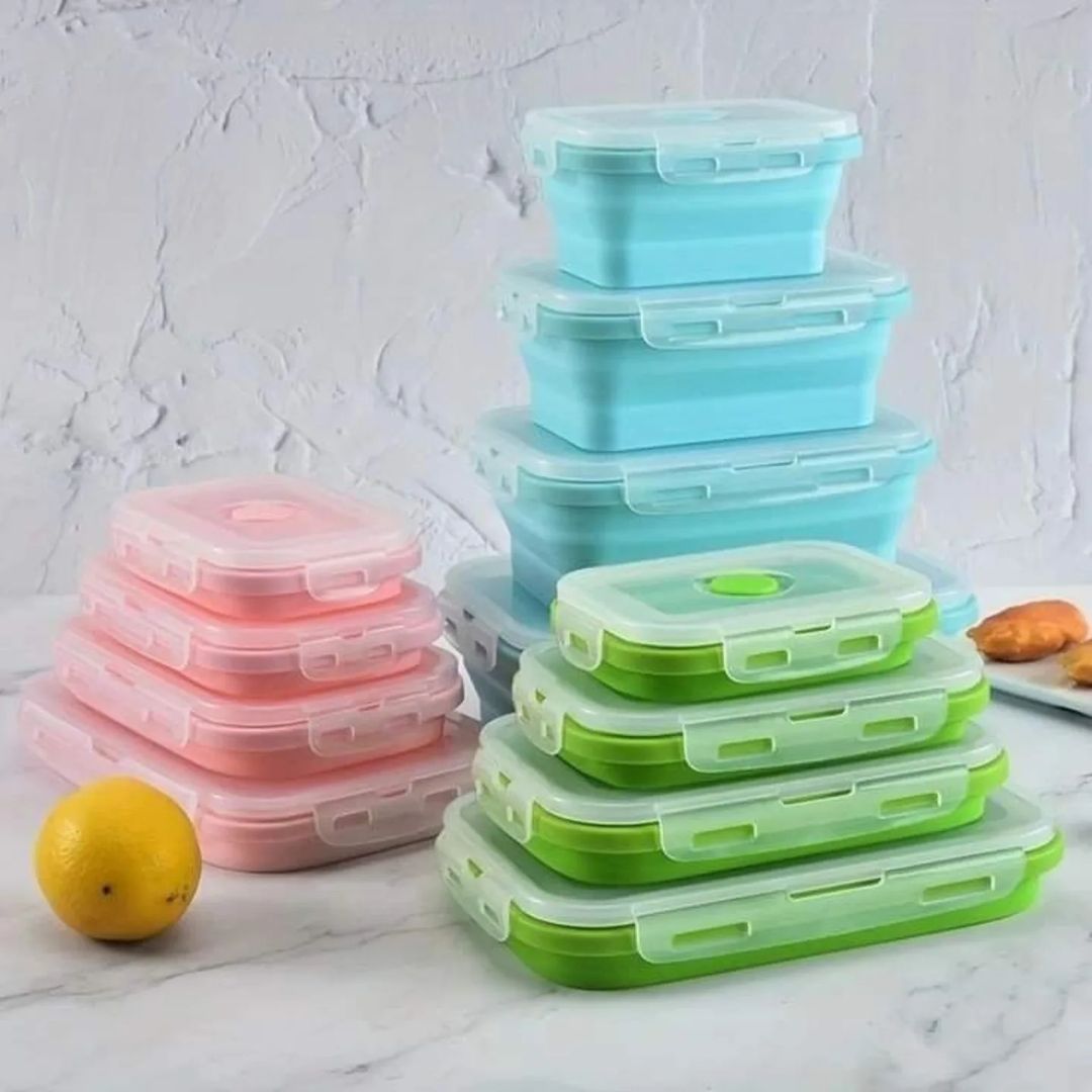 Silicon air sealed collapsible food container 4pcs