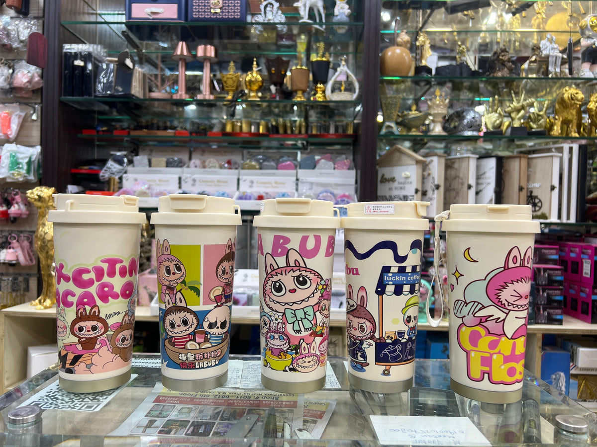 Labubu Cute Cartoon Coffee Thermos Leakproof Portable Travel Mug with Lid