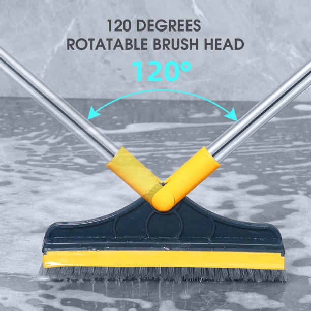 2 In 1 Floor Scrub Brush with Window Squeegee 120 Degrees Rotatable Long Handle