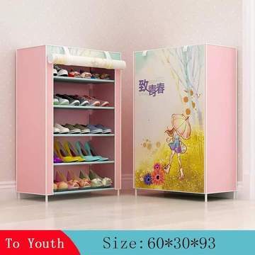 5 Grid 3D Drawing Non Woven Fabric Large Shoes Organizer Rack