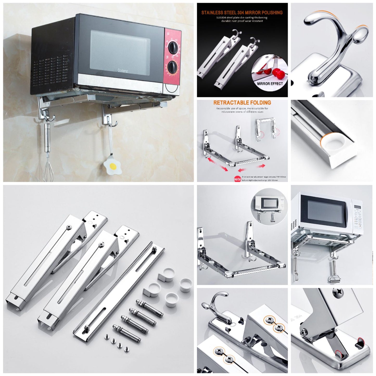 Microwave Oven Shelf Wall-Mounted Kitchen Rack Retractable Bracket Oven Rack
