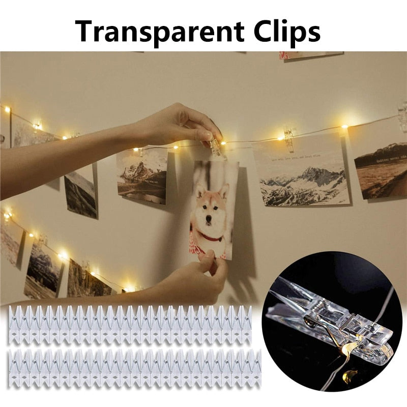 LED Photo String Lights USB Battery Powered Fairy Twinkle Lights with Clips