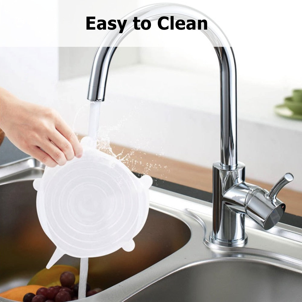 6 Pack Silicone Stretch Lids Reusable Durable Expandable Great for Keeping Food and Drinks Fresh, Dishwasher and Freezer Safe