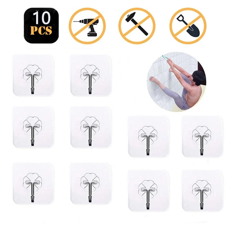 10 Pcs Transparent Strong Self Adhesive Door Wall Hangers Hooks\