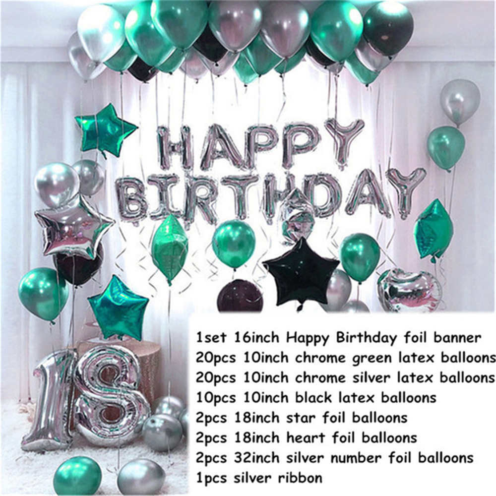 1set Gold Silver Metal Latex Balloons 16 18 21 30 40 50Years Number Happy Birthday Anniversary Party Decor Adult Balloon Globos