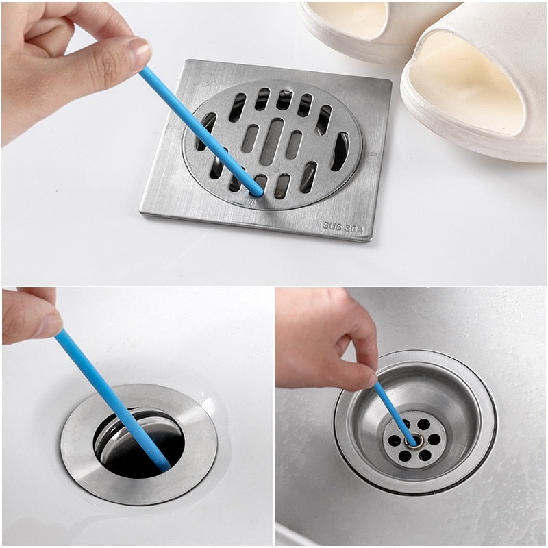12PCS/ Set Drain Cleaning Sticks Clog Remover Pipe Dredging Rod Sewer Decontamination Cleaner Bathroom Bathtub Kitchen Sink Tool