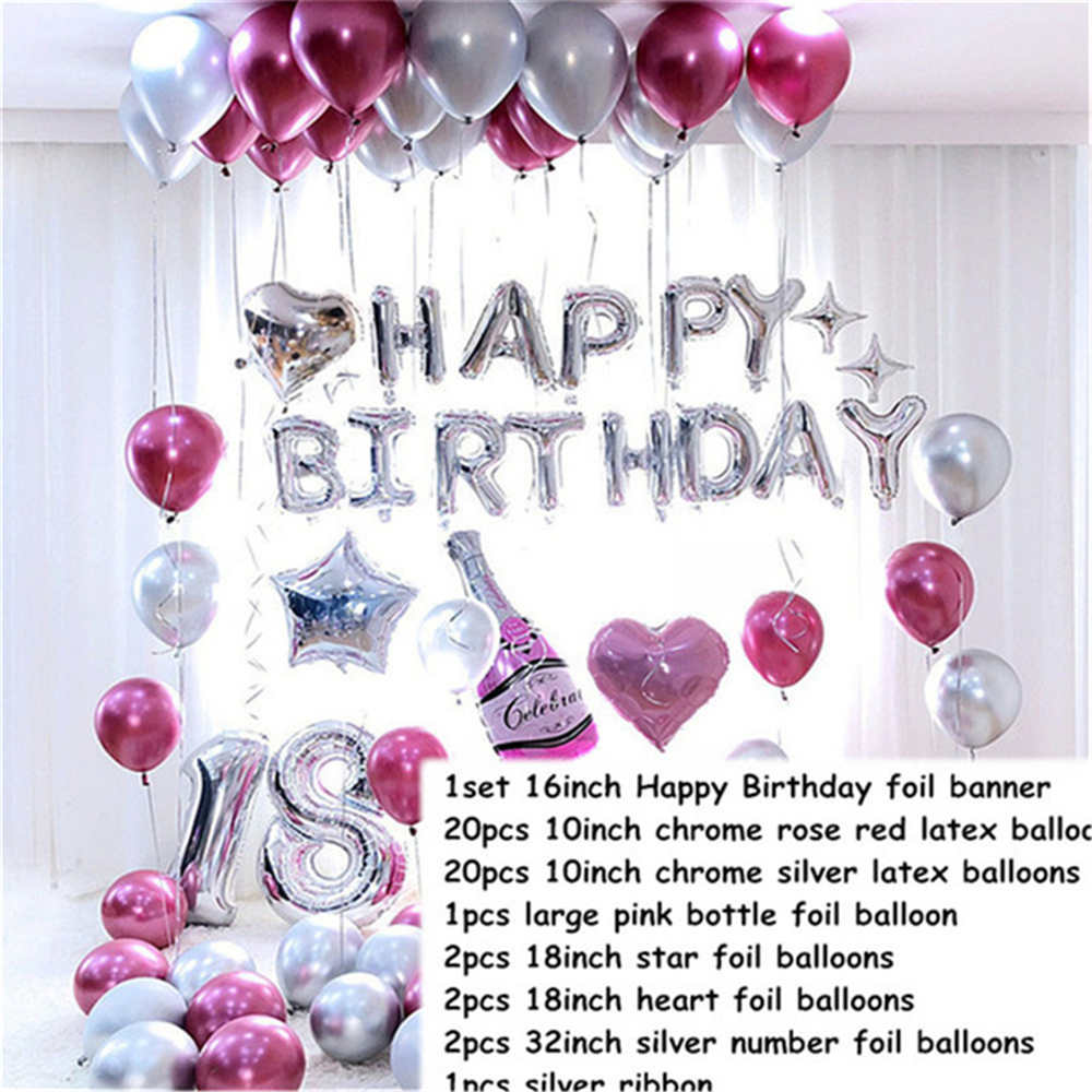 1set Gold Silver Metal Latex Balloons 16 18 21 30 40 50Years Number Happy Birthday Anniversary Party Decor Adult Balloon Globos