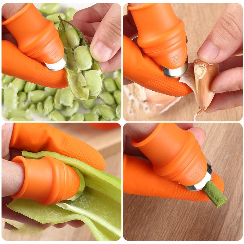 1 Set Silicone Finger Protector With Blade For Fruits Vegetable Thumb Knife Finger Guard