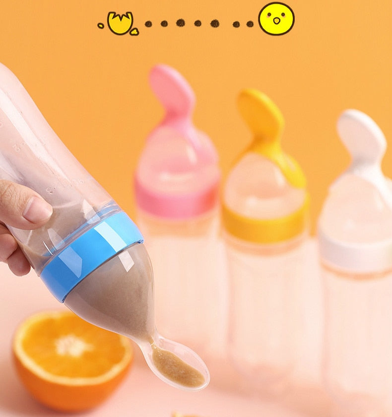 Newborn Baby Silicone Rice Cereal Paste Bottle Baby Feeding Spoon