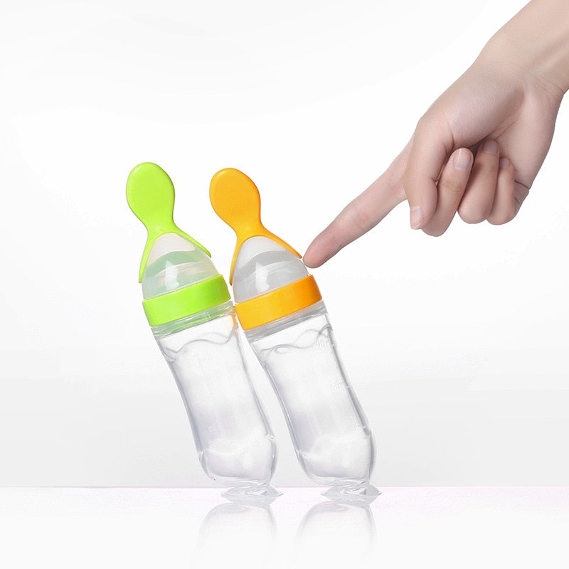 Newborn Baby Silicone Rice Cereal Paste Bottle Baby Feeding Spoon