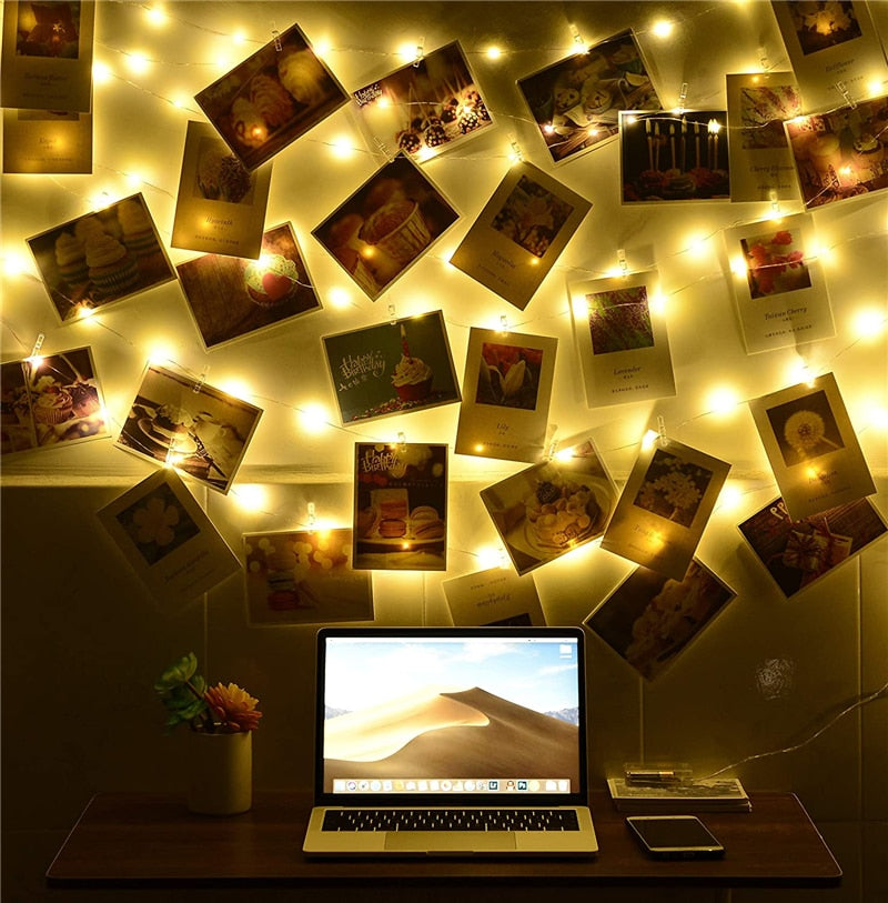 LED Photo String Lights USB Battery Powered Fairy Twinkle Lights with Clips