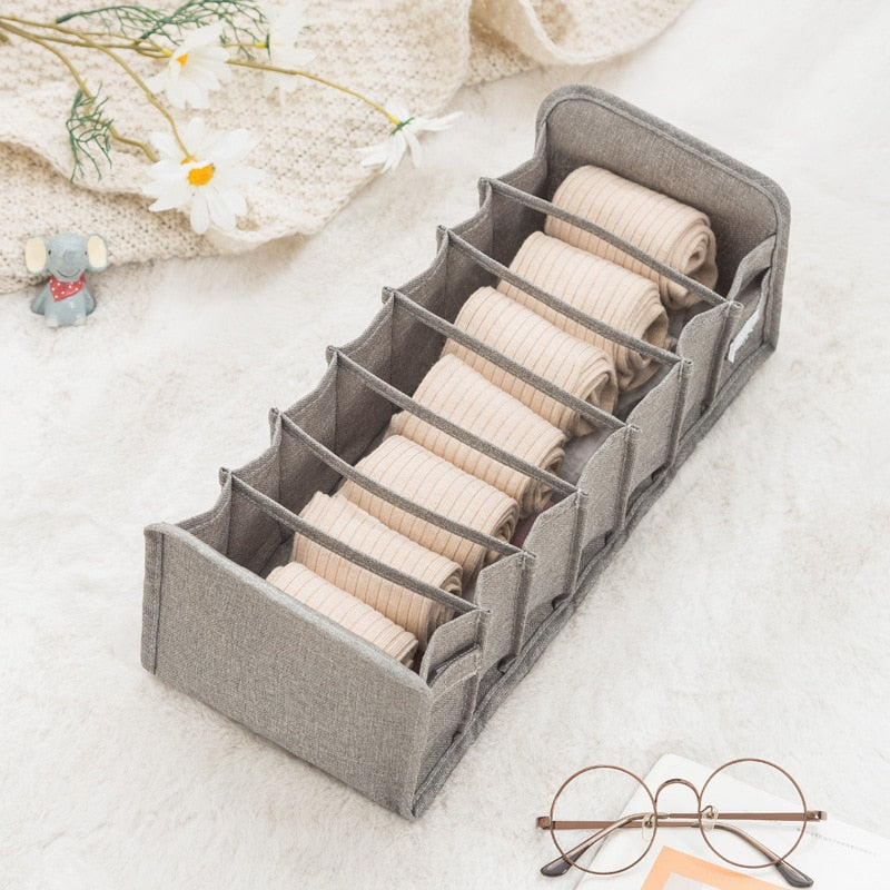 Dormitory closet organizer for socks home separated underwear storage box 7 grids jeans bra organizer foldable drawer organizer