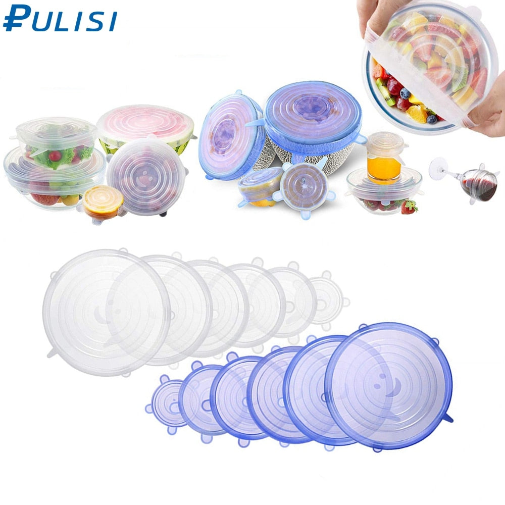6 Pack Silicone Stretch Lids Reusable Durable Expandable Great for Keeping Food and Drinks Fresh, Dishwasher and Freezer Safe