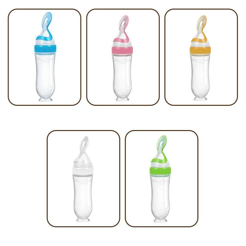 Newborn Baby Silicone Rice Cereal Paste Bottle Baby Feeding Spoon