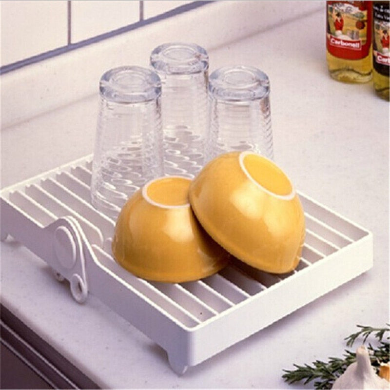 Kitchen Foldable Dish Plate Drying Rack Organizer Drainer Plastic Storage Holder K871802