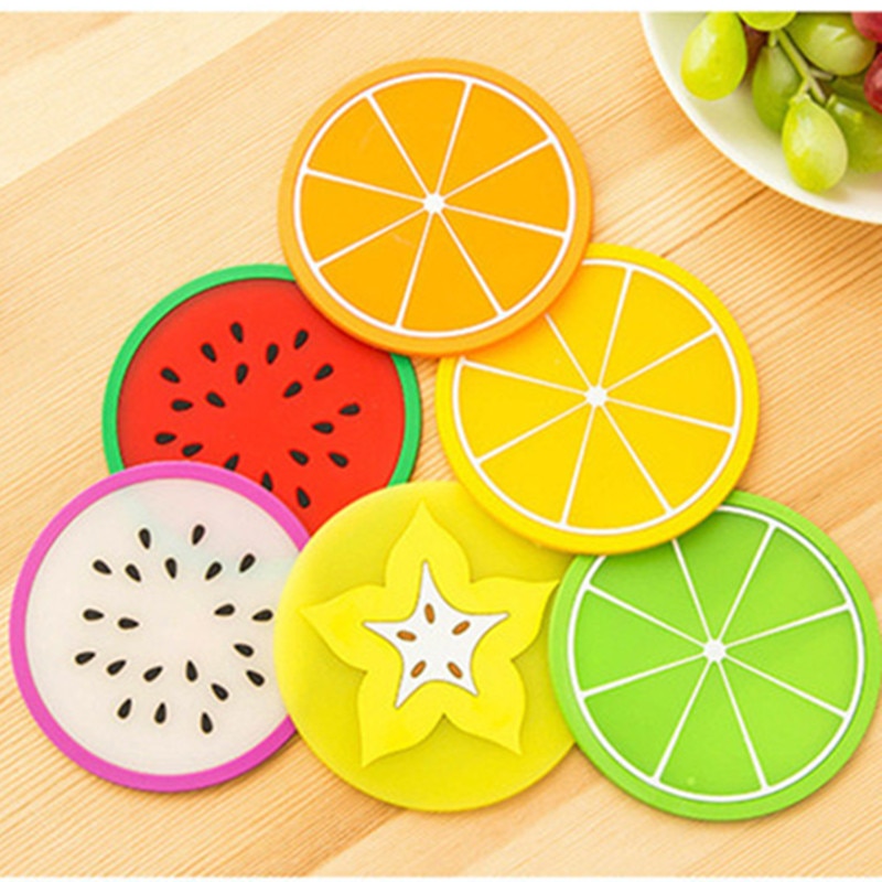 6 PCS Fruit Shape Silicone Cup Pad Slip Insulation Pad Cup Mat