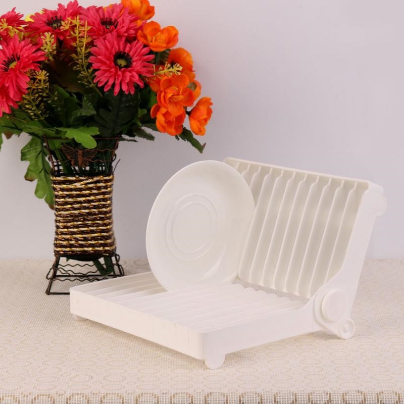 Kitchen Foldable Dish Plate Drying Rack Organizer Drainer Plastic Storage Holder K871802