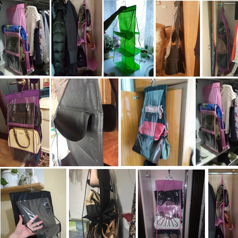 6 Pocket Hanging Bag Organizer Wardrobe Transparent Storage Bag