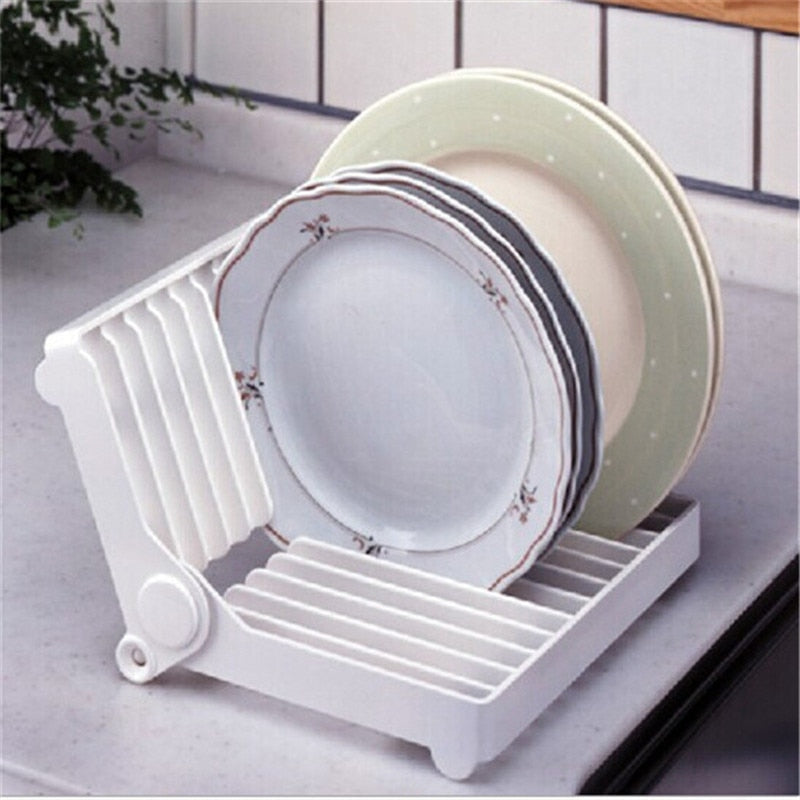 Kitchen Foldable Dish Plate Drying Rack Organizer Drainer Plastic Storage Holder K871802