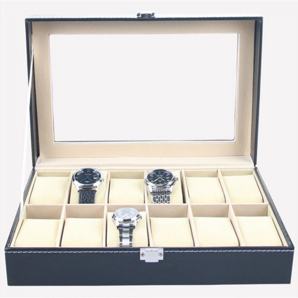 12 Slots Retro Faux Leather Watch Box Case Organizer