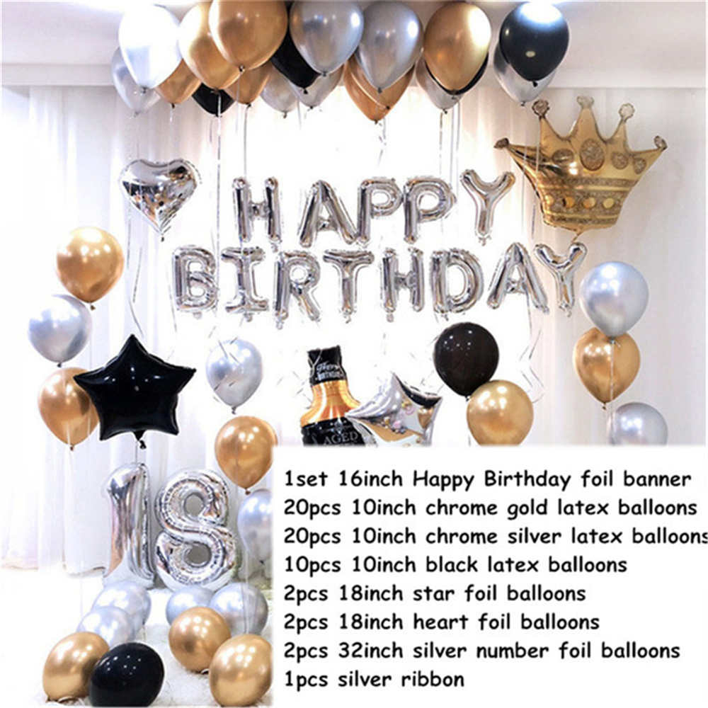 1set Gold Silver Metal Latex Balloons 16 18 21 30 40 50Years Number Happy Birthday Anniversary Party Decor Adult Balloon Globos