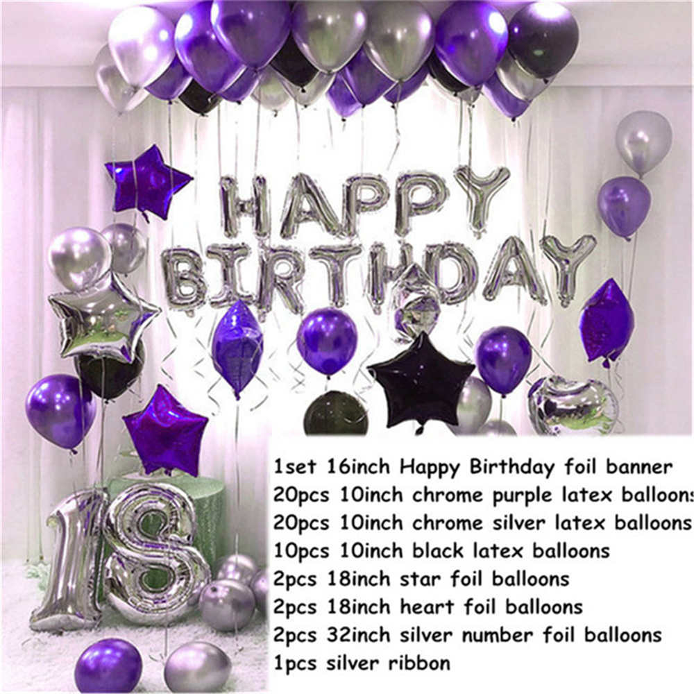 1set Gold Silver Metal Latex Balloons 16 18 21 30 40 50Years Number Happy Birthday Anniversary Party Decor Adult Balloon Globos