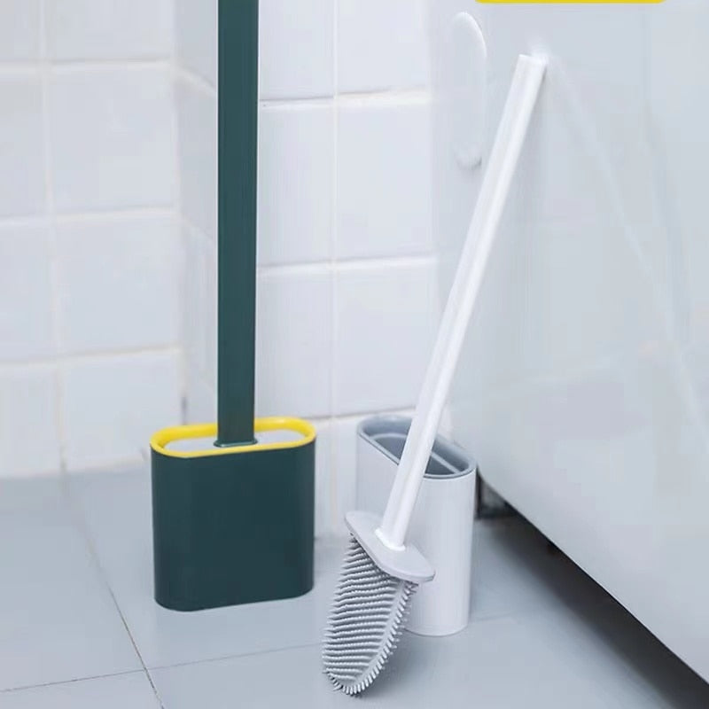 Wall-Mounted Silicone Toilet Brush and Holder Set for Bathroom, Flexible Brush Head Deep Cleaning Corner Toilet Bowl Brush