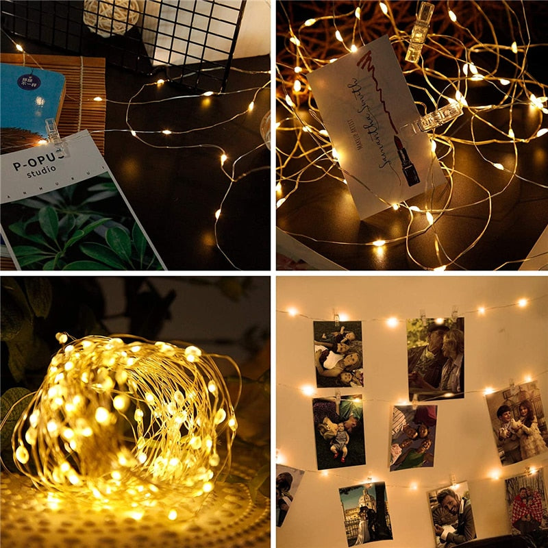 LED Photo String Lights USB Battery Powered Fairy Twinkle Lights with Clips