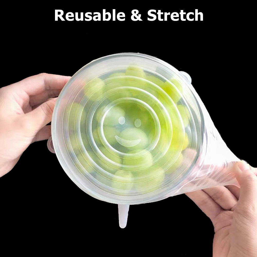 6 Pack Silicone Stretch Lids  Reusable Durable Expandable Great for Keeping Food and Drinks Fresh, Dishwasher and Freezer Safe