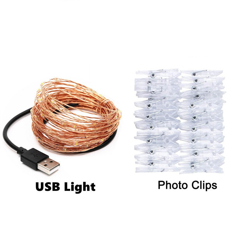 LED Photo String Lights USB Battery Powered Fairy Twinkle Lights with Clips