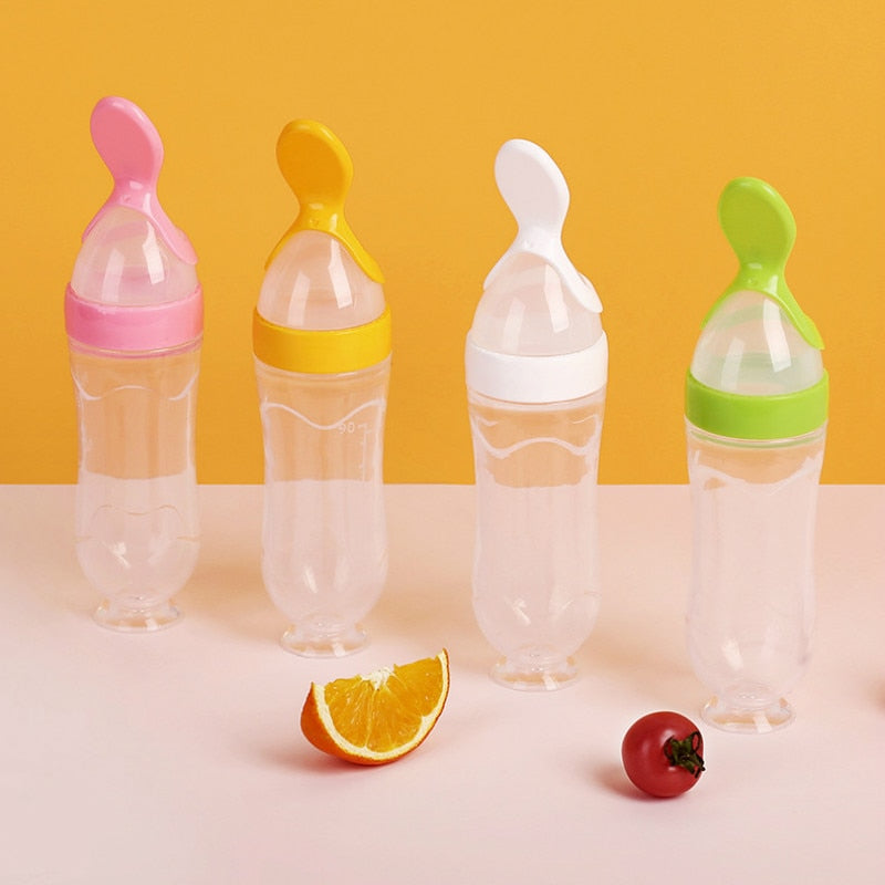 Newborn Baby Silicone Rice Cereal Paste Bottle Baby Feeding Spoon