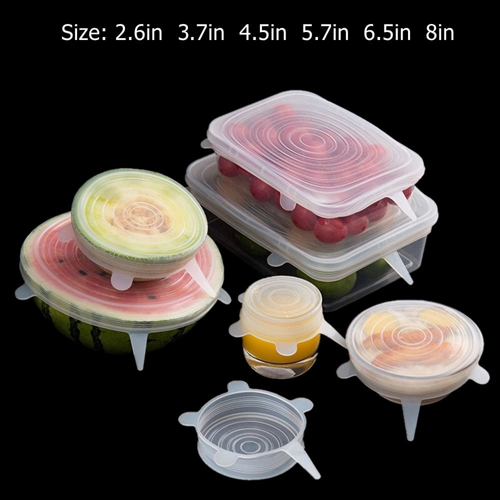 6 Pack Silicone Stretch Lids  Reusable Durable Expandable Great for Keeping Food and Drinks Fresh, Dishwasher and Freezer Safe