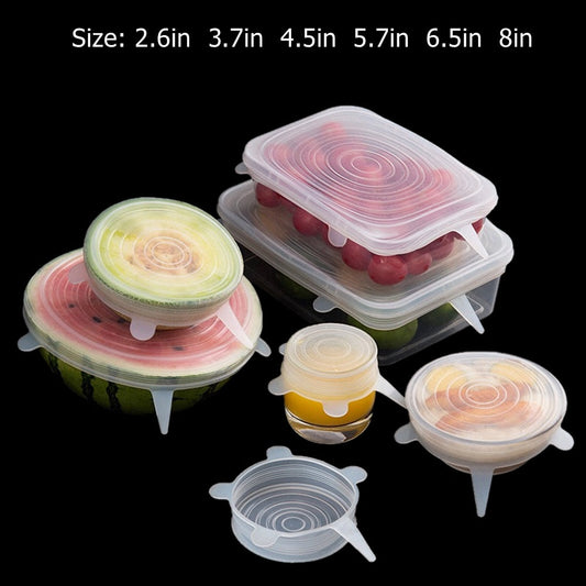 6 Pack Silicone Stretch Lids  Reusable Durable Expandable Great for Keeping Food and Drinks Fresh, Dishwasher and Freezer Safe