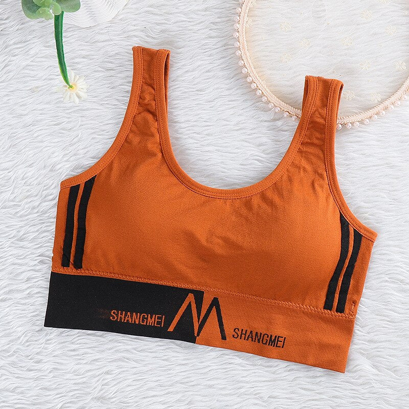 Girl Cotton Sport Training Bra Solid Color Wide Strap