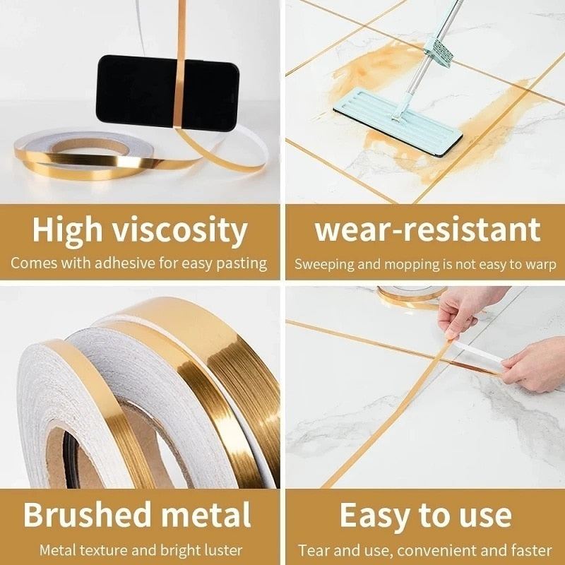 50M Brushed Gold Floor Edging Waterproof Seam Wall Stickers