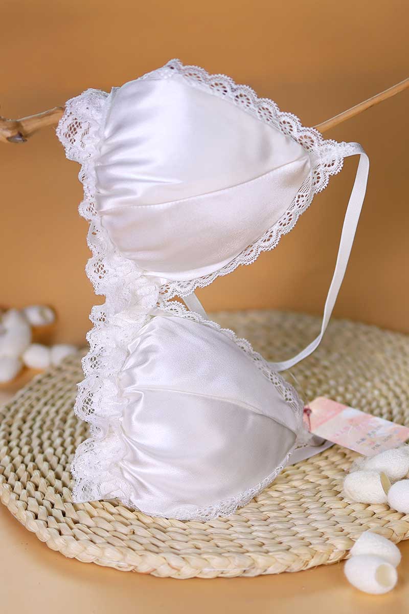 mulberry silk ultra-thin summer lace silk bra sponge detachable
