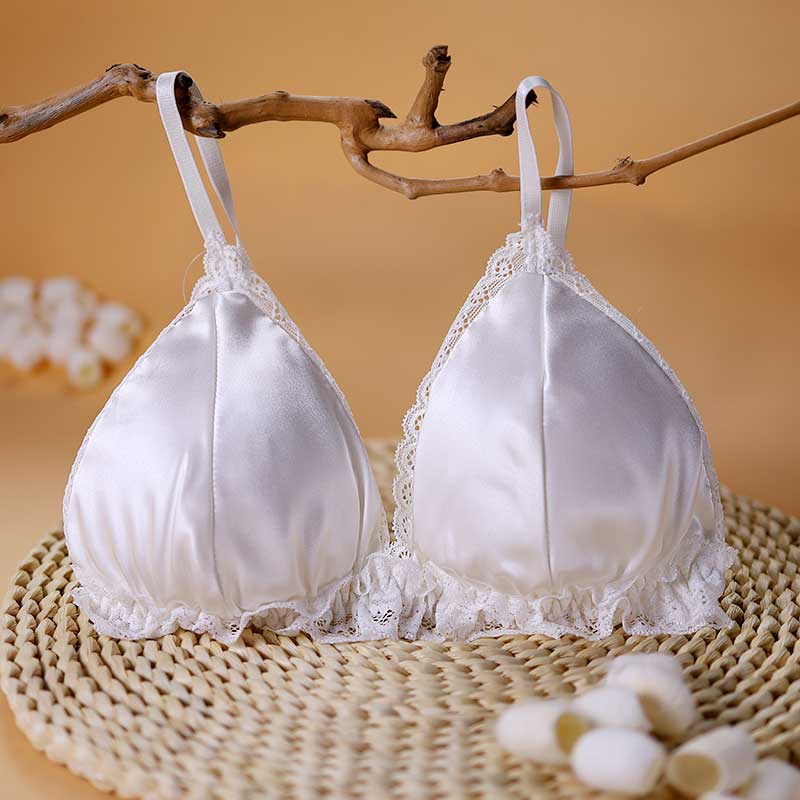 White Lace Bra Underwear for Women Sexy Silk Bra Wireless Mulberry