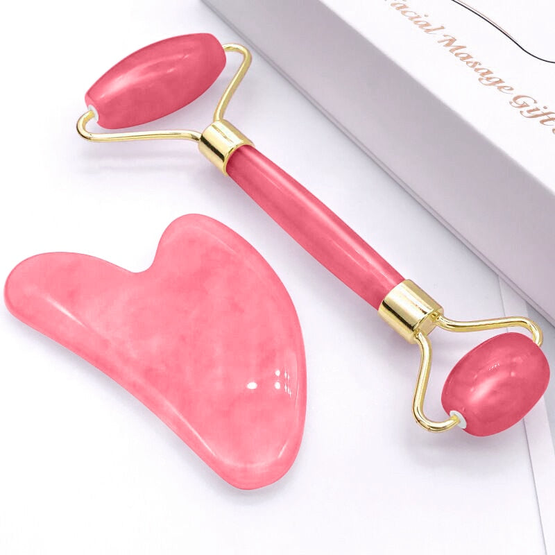 2pcs/set Face Spa Massager Neck Roller Gua Sha Scraper Board Face Lift Up Wrinkle Remover