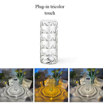 LED Crystal Table Lamp Rose Light Projector 3 Colors Touch Diamond Atmosphere Night Light