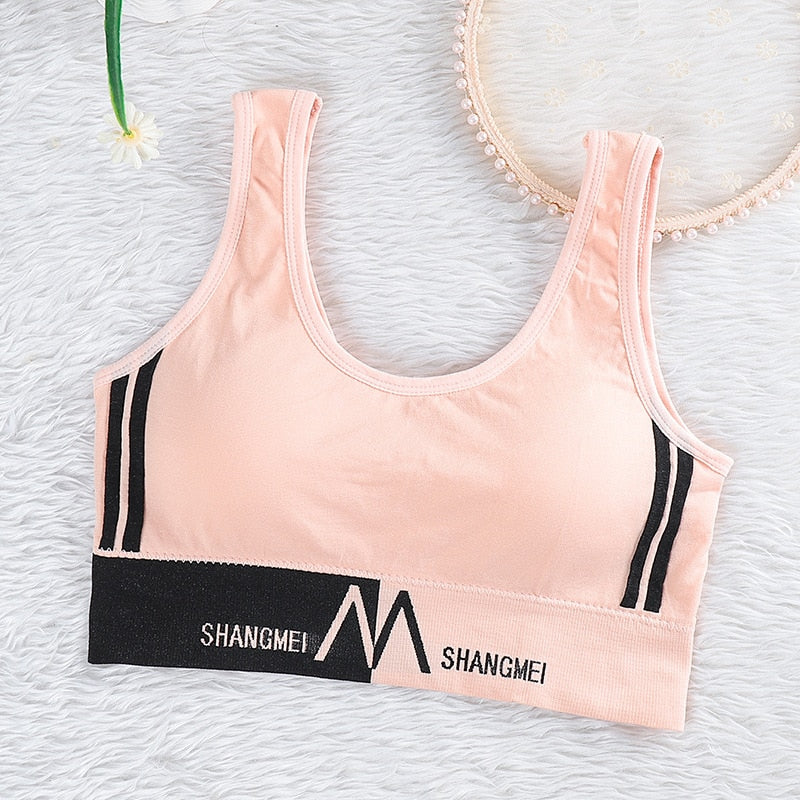Girl Cotton Sport Training Bra Solid Color Wide Strap