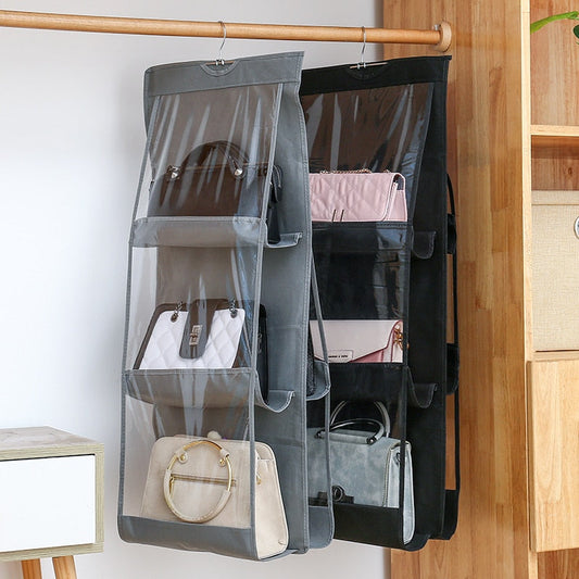 6 Pocket Hanging Handbag Transparent Storage Bag Clear Home Organizer for Wardrobe Closet Sundry Shoe Bag with Hanger Pouch