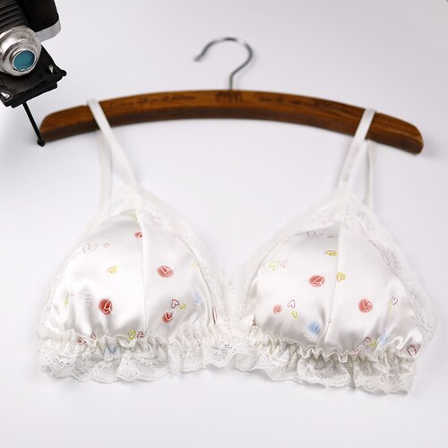 mulberry silk ultra-thin summer lace silk bra sponge detachable