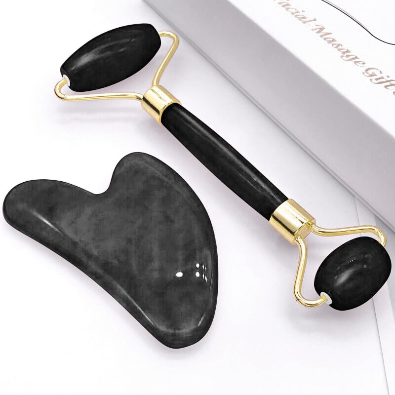 2pcs/set Face Spa Massager Neck Roller Gua Sha Scraper Board Face Lift Up Wrinkle Remover