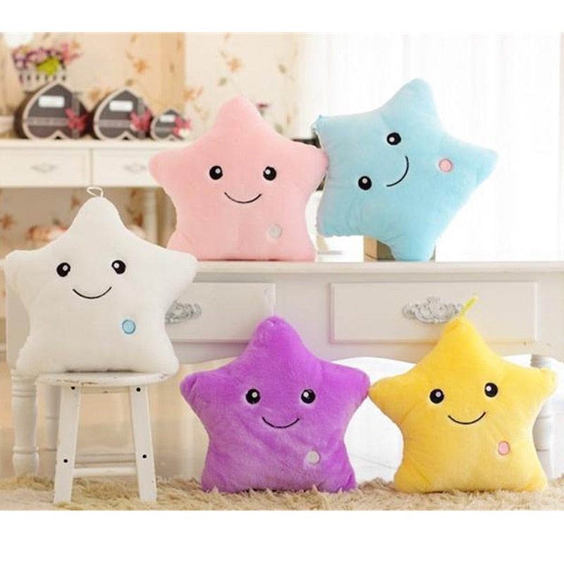 34CM Creative Toy Luminous Pillow Soft Stuffed Plush Glowing Colorful Stars Cushion